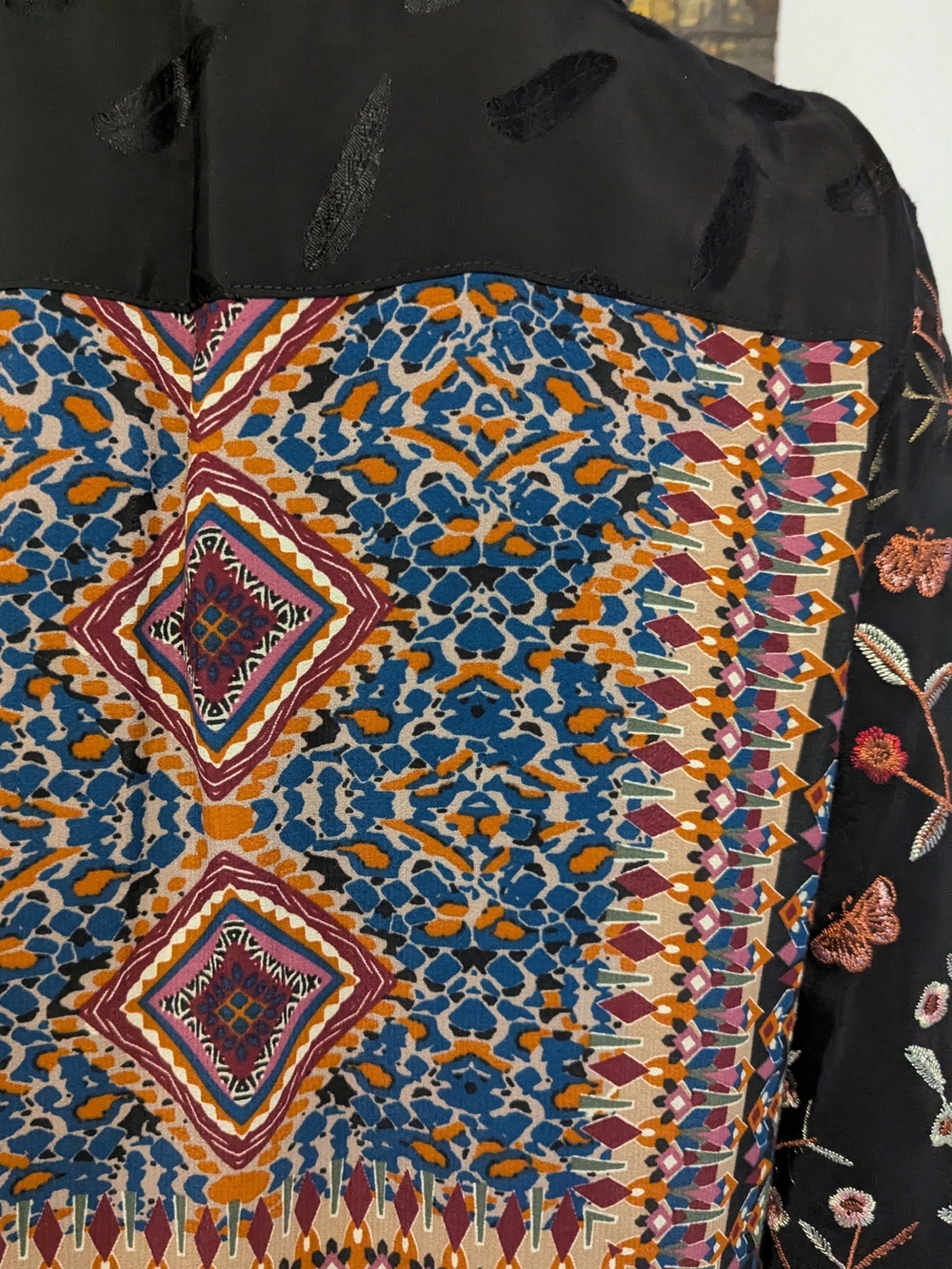 Bohemian Black Multi-Color Floral Embroidery V-Neck Women’s Top - Picture 8 of 10